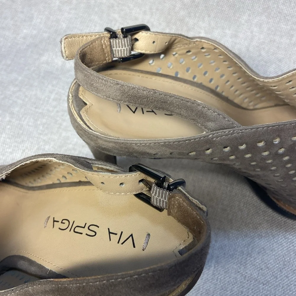 VIA SPIGA Tasa Perforated Lug Sole Slingback Heels Sandals Size 8,5M